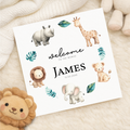 Personalised New Baby Card Safari Animals Cute Welcome To The World Card