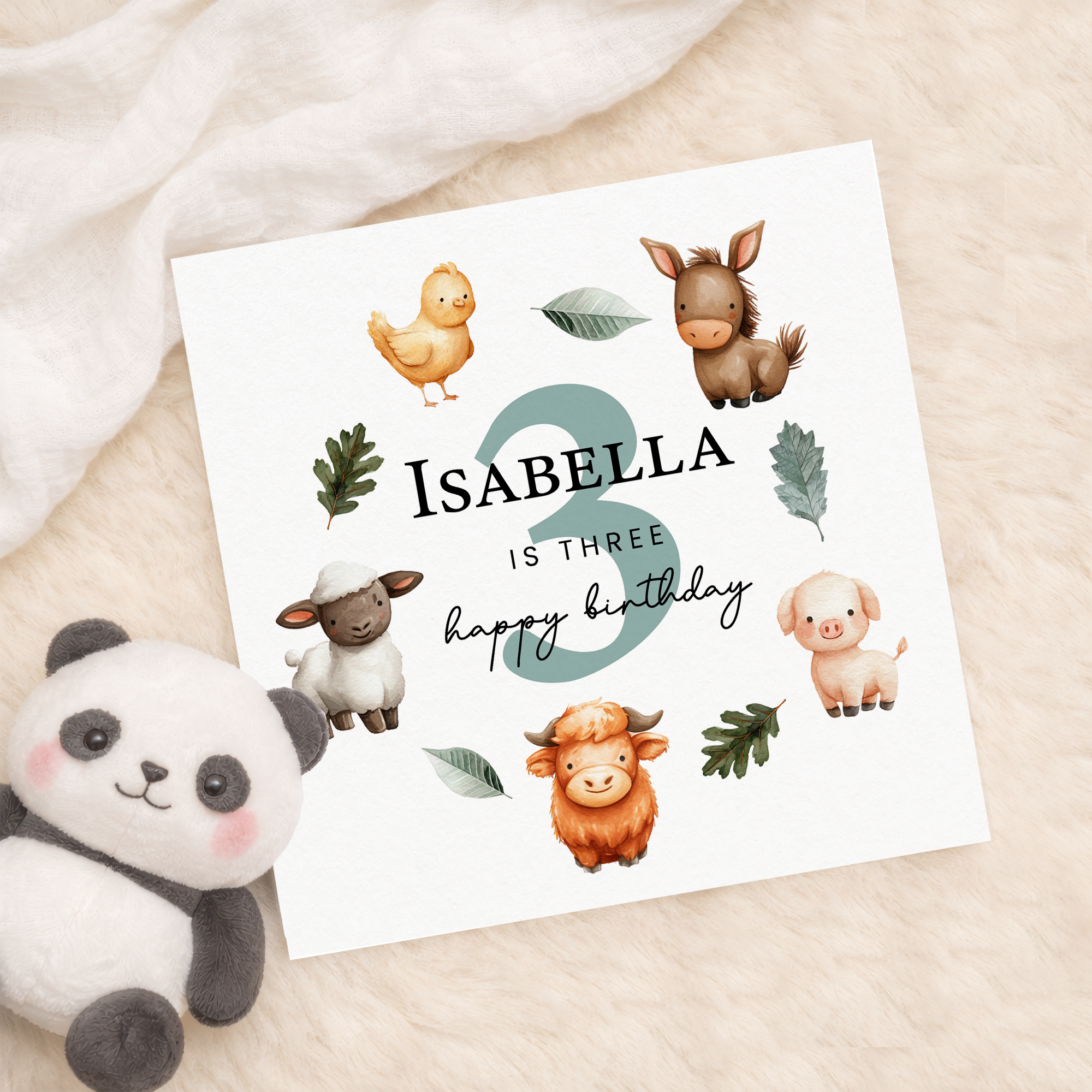 Personalised 1, 2, 3 Year Old Birthday Card For Boy of Girl Cute Farm Animal Design