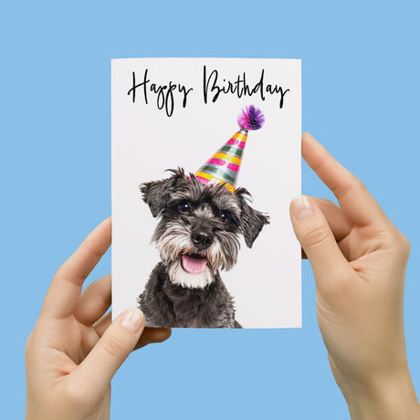 Birthday Card For Her Card For Friend Mum or Sister Birthday Card For Him Brother Dad Happy Birthday Card of Schnauzer Dog Fun Birthday Card