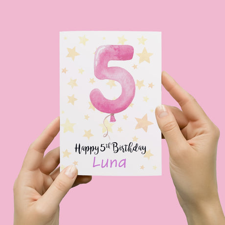 Personalised 5th Birthday Card For Girl Custom Name Card For Girl Fifth Birthday Card For Child Birthday Card for Girl Custom 5th Birthday