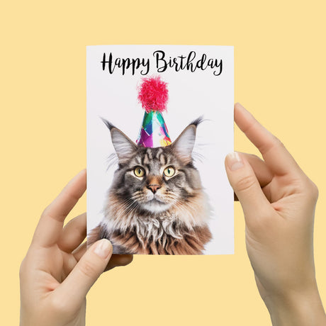 Birthday Card For Her Card For Friend Mum or Sister Birthday Card For Him Brother Dad Happy Birthday Card of Mainecoon Cat Fun Birthday Card