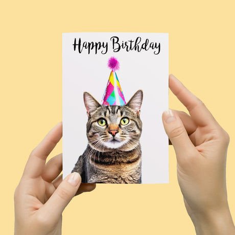 Birthday Card For Her Card For Friend Mum or Sister Birthday Card For Him Brother Dad Happy Birthday Card of Tabby Cat Fun Birthday Card