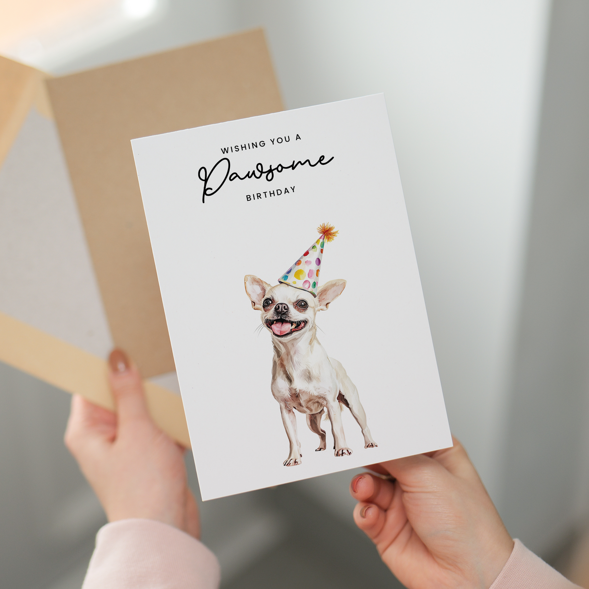 Chihuahua Birthday Card – Cute Dog Lover Card with Party Hat – Pawsome Birthday Greeting Card for Dog Owners
