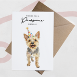 Yorkshire Terrier Birthday Card – Cute Dog Lover Card with Party Hat – Pawsome Birthday Greeting Card for Dog Owners