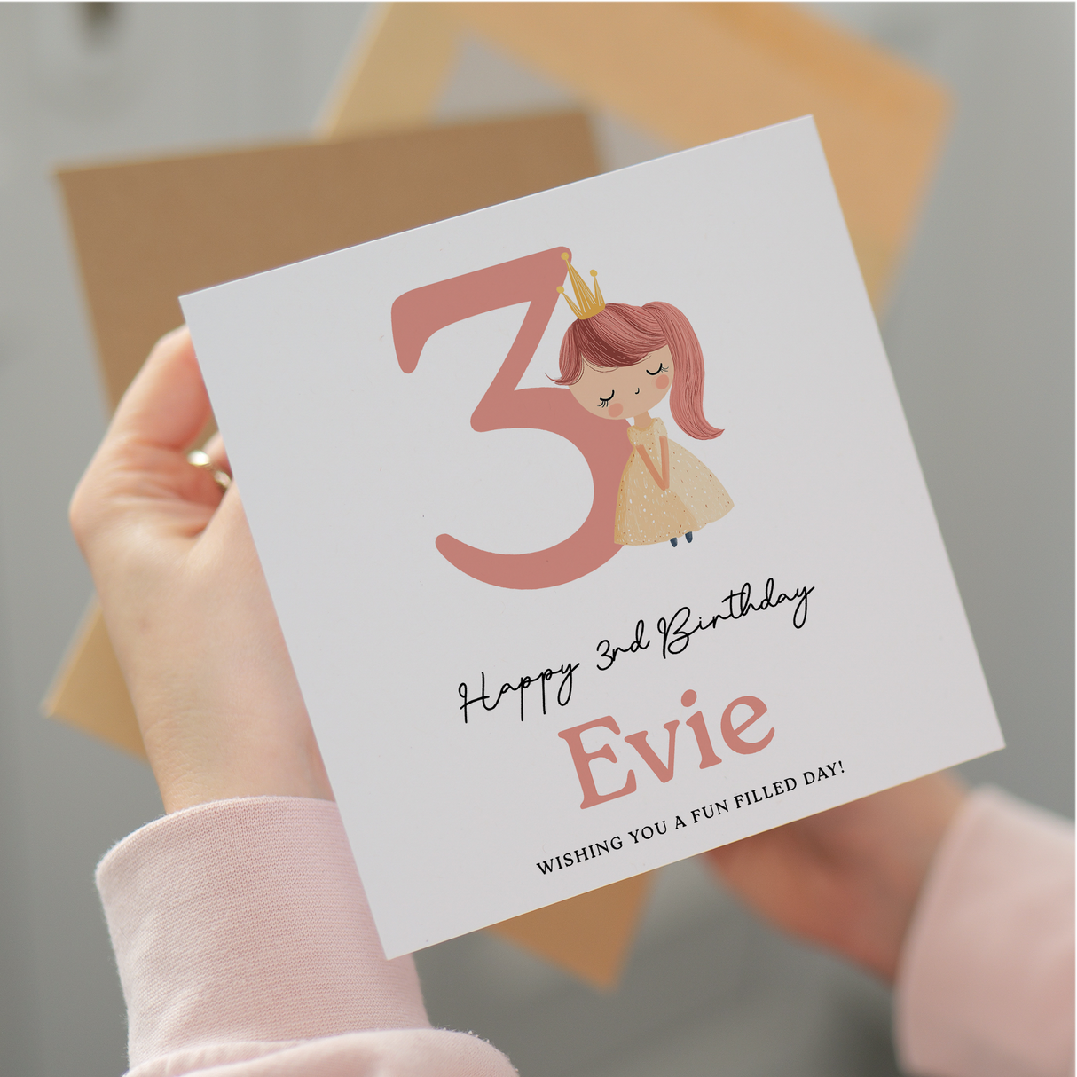 Personalised Princess Birthday Card for Girls Age 3 4 5 6 – Cute Pink Princess Kids Birthday Card, Fun Party Card