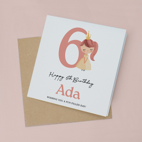 Personalised Princess Birthday Card for Girls Ages 3 4 5 6 – Cute Pink Princess Kids Birthday Card, Fun Party Card