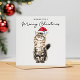 Fluffy Cat Christmas Card – Maine Coon Cat Lover Card – Eco Friendly “Merry Christmas” Card – Cute Pet Holiday Card