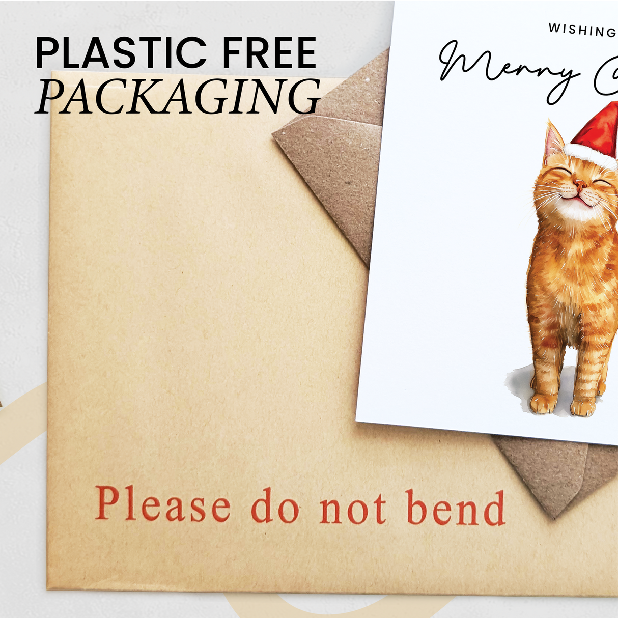 Ginger Cat Christmas Card – Cute Cat Lover Card – Eco Friendly “Merry Christmas” Card – Orange Tabby Cat Holiday Card