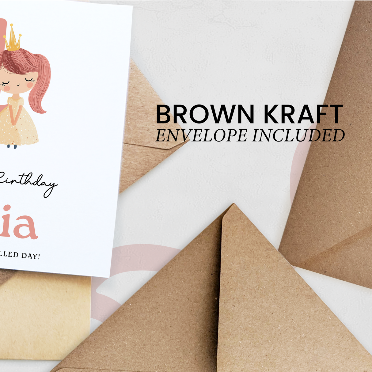 Personalised Princess Birthday Card for Girls Age 3 4 5 6 – Cute Pink Princess Kids Birthday Card, Fun Party Card