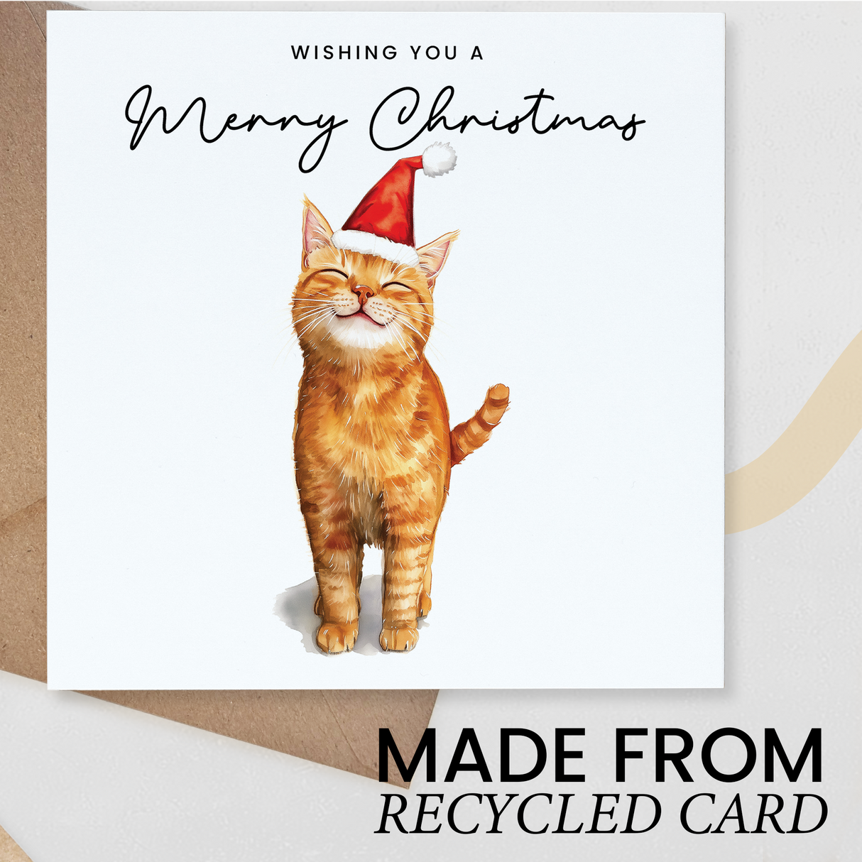 Ginger Cat Christmas Card – Cute Cat Lover Card – Eco Friendly “Merry Christmas” Card – Orange Tabby Cat Holiday Card