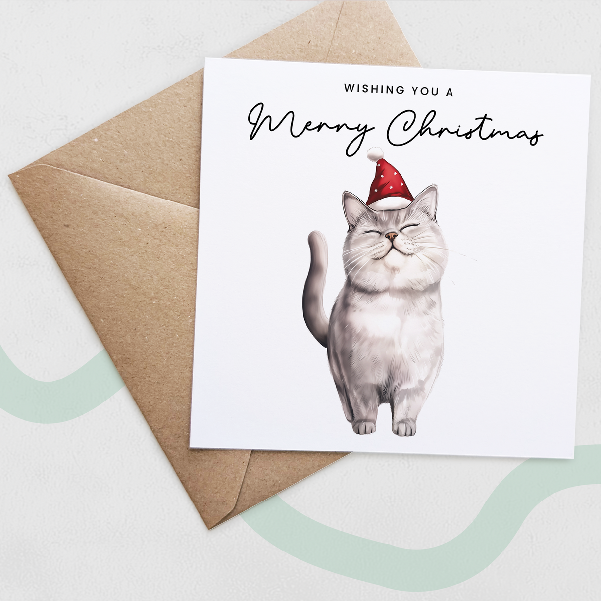 British Shorthair Cat Christmas Card – Cute Cat Lover Card – Eco Friendly “Merry Christmas” Card – Funny Pet Holiday Card