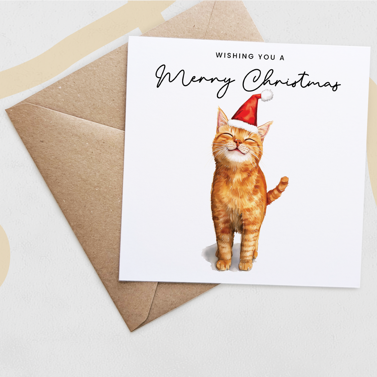 Ginger Cat Christmas Card – Cute Cat Lover Card – Eco Friendly “Merry Christmas” Card – Orange Tabby Cat Holiday Card