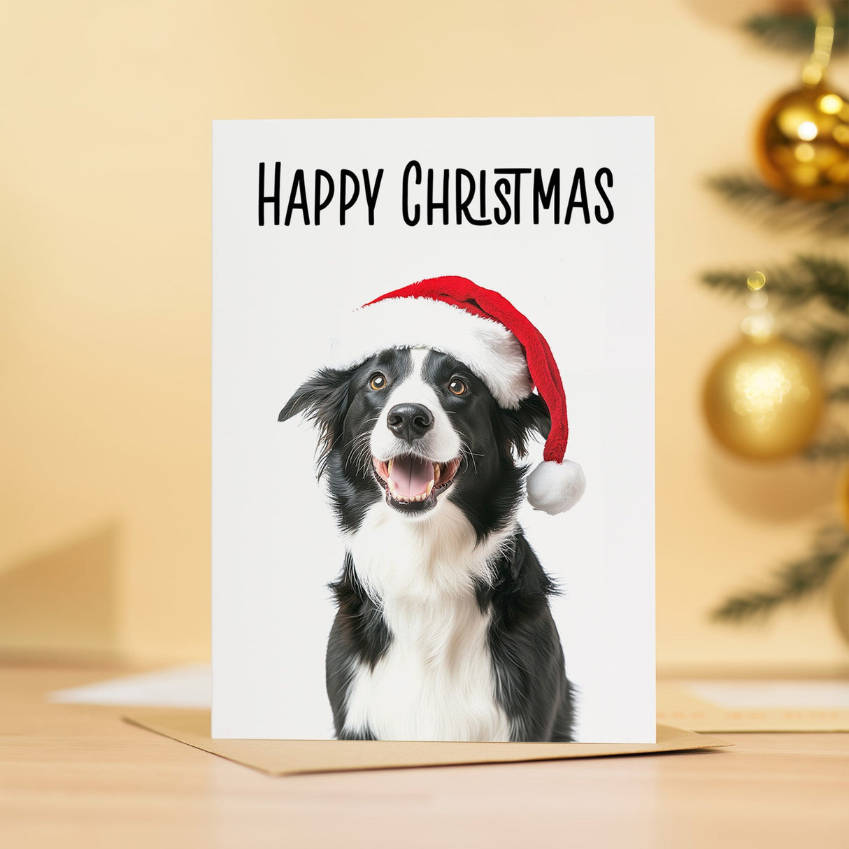 Collie Dog Santa Hat Christmas Card for Animal Lover Card for Him or Her