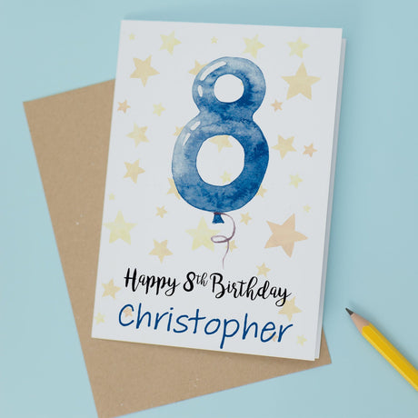 Custom 8th Birthday Card for Boy Personalised Name Child Eighth Birthday Card