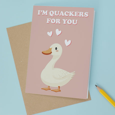 Cute Duck Anniversary or Valentine's Card I'm Quackers for You For Him or Her