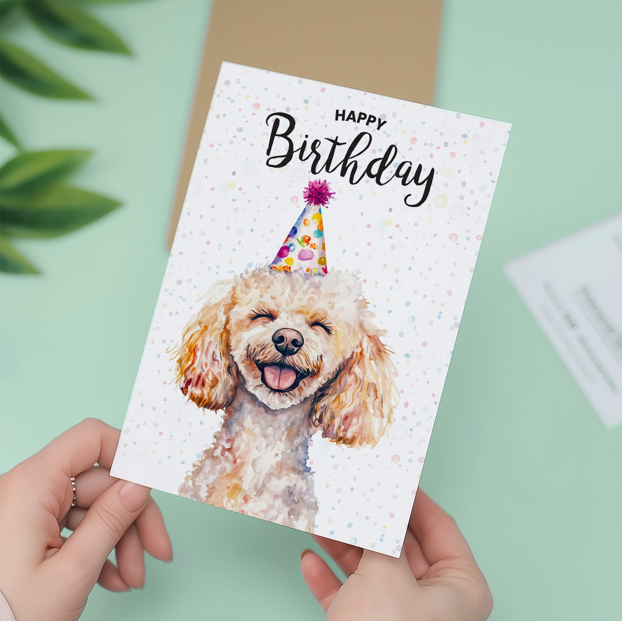 A birthday card showcasing a charming poodle dog illustration, perfect as a birthday gift for him or her.