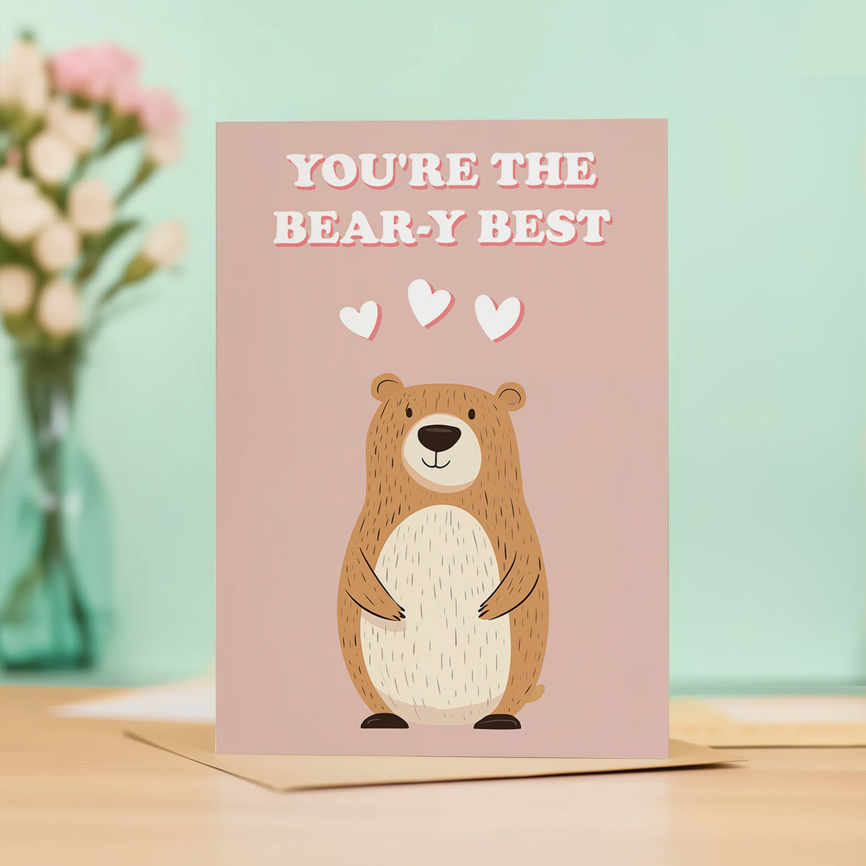 Cute Bear Anniversary Valentine's Card You're The Best Bear Card For Him or Her