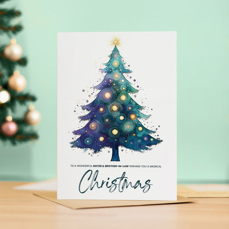 Sister & Brother-In-Law Christmas Card, Festive Watercolour Tree, For Her