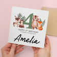 Personalised 4th Birthday Woodland Theme Custom Card For Children Boy Girl