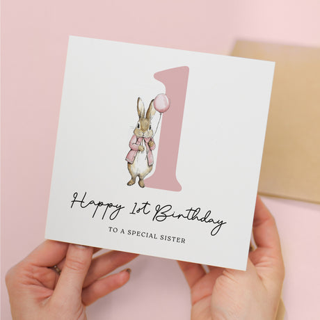 1st Birthday Card – Eco Bunny Design for Granddaughter, Sister, Niece or Daughter
