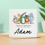 Personalised 6th Birthday Jungle Theme Card for Boy Girl Custom Six Year Card