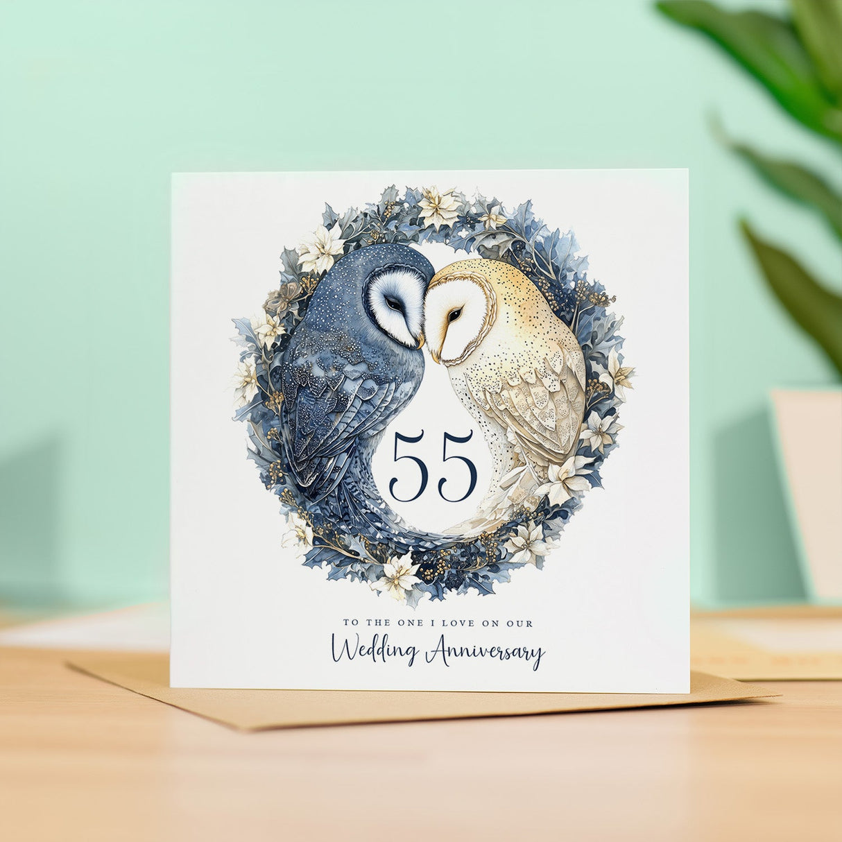 55th Wedding Anniversary Card Pretty Owl Design 55 Year Emerald Anniversary Card