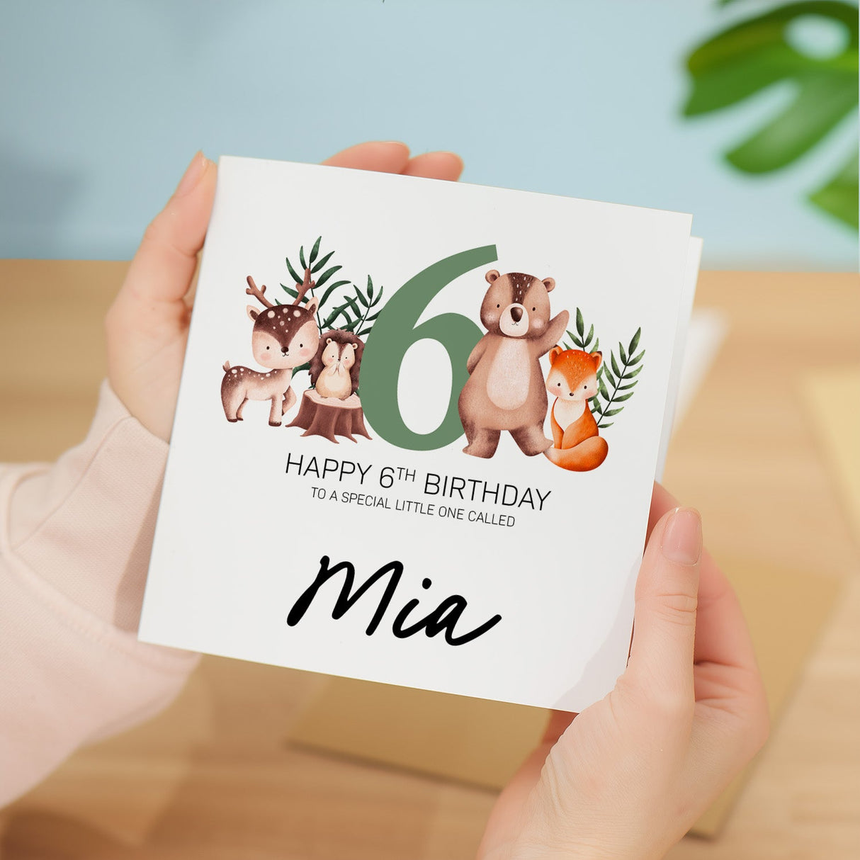 Personalised 6th Birthday Card Woodland Theme Boy Girl Custom Six Year