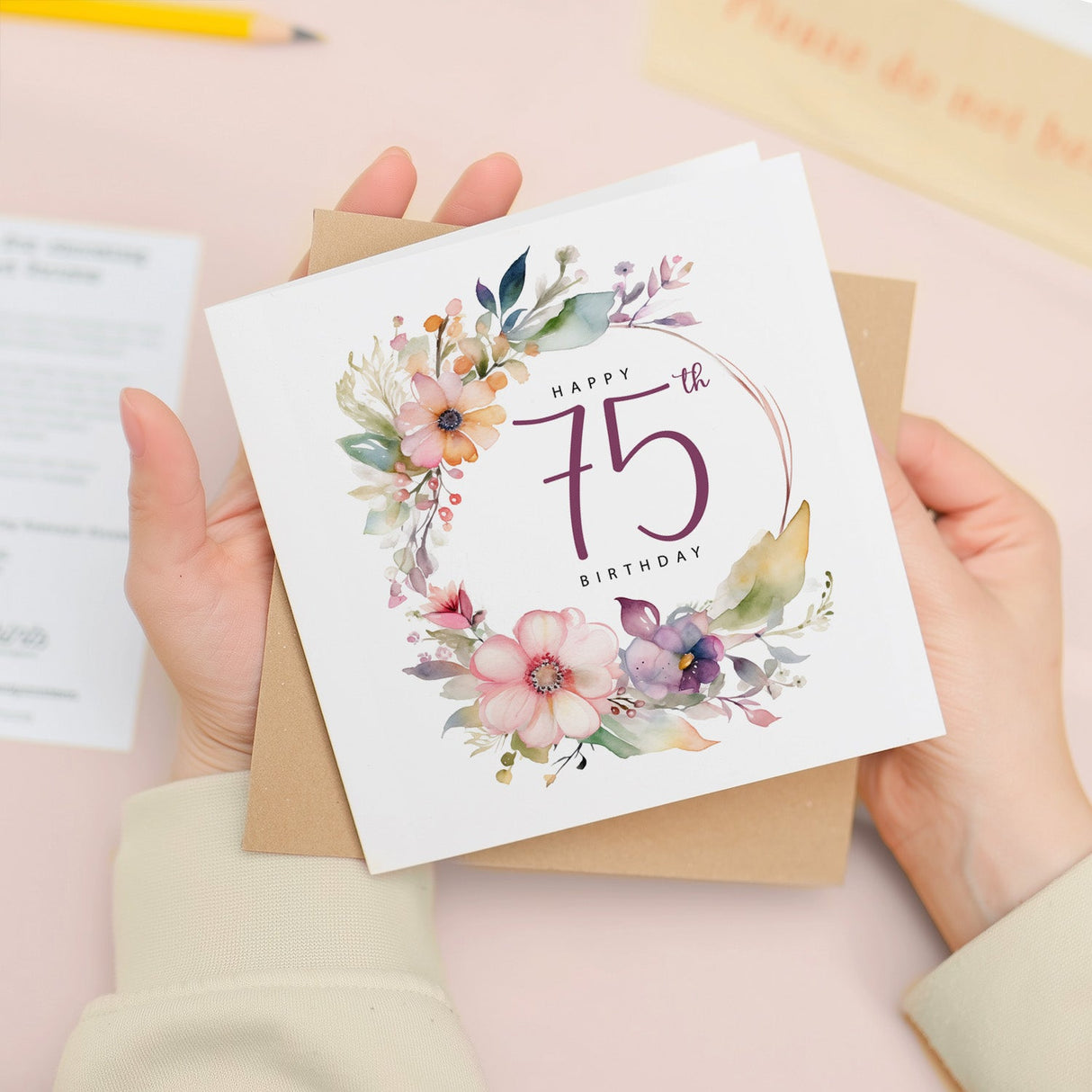 75th Birthday Floral Card for Mum Auntie Grandma Friend Seventy Fifth Her Card