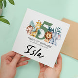 Personalised 5th Birthday Jungle Theme Card for Boys Girls Custom Five Card