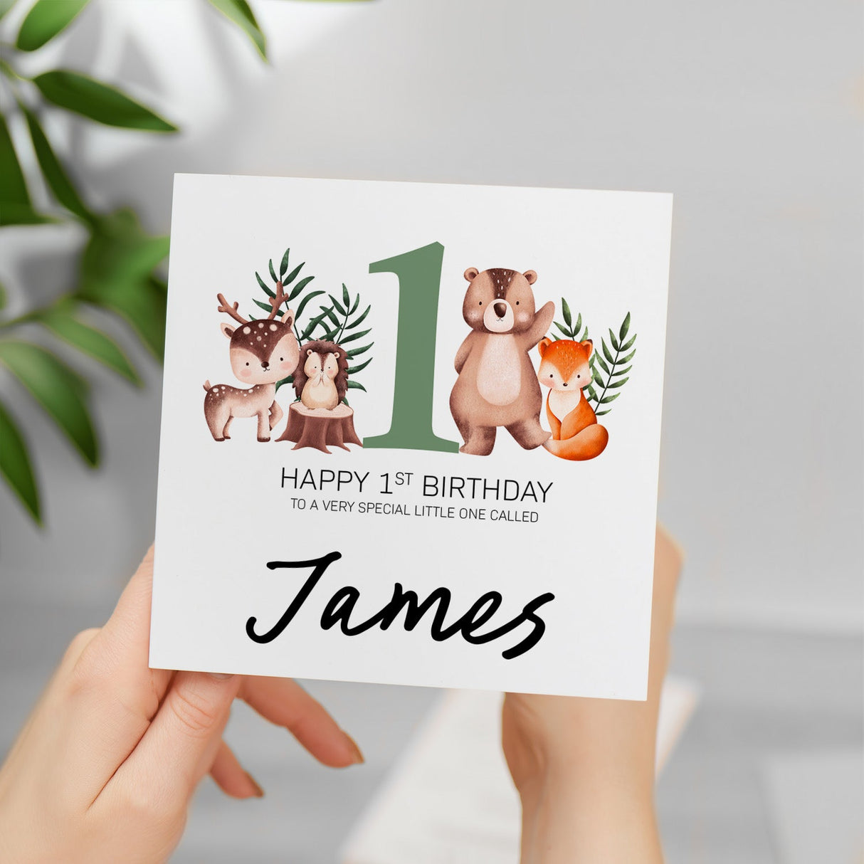 1st Birthday Personalised Card Woodland Children Boy Girl Custom One Year Card